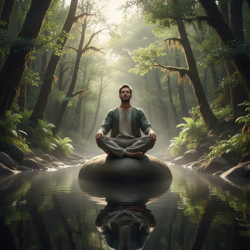 Спокоен човек сред природата, символизиращ хармония